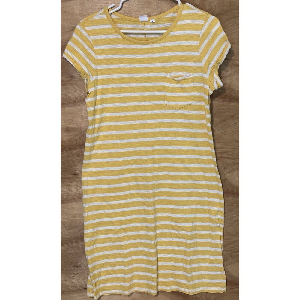 Gap Dress Women Size Medium Yellow Striped Short Sleeve Cotton Stretch